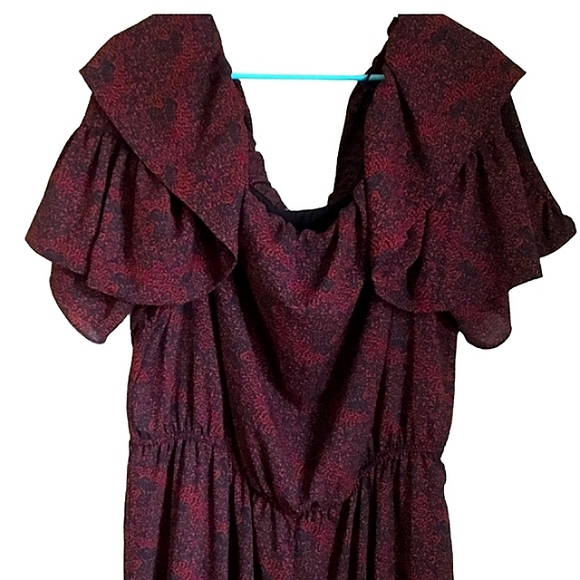 Gibson Latimer Burgundy Off Shoulder Jumpsuit Puff Butterfly Party Holiday Glam - Picture 4 of 16